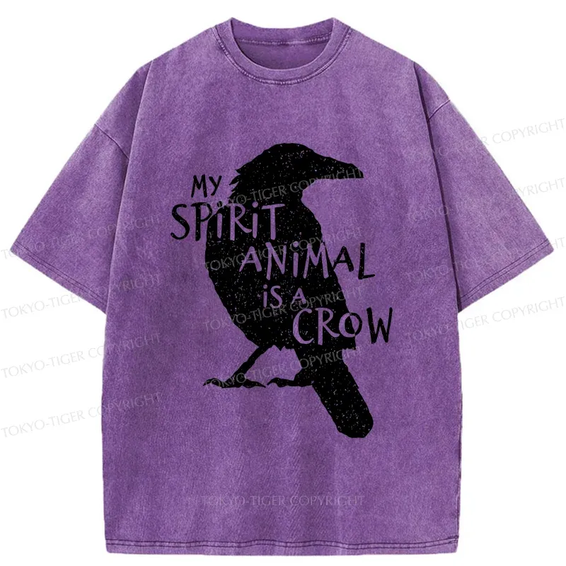 Tokyo-Tiger Crow Funny Washed T-Shirt