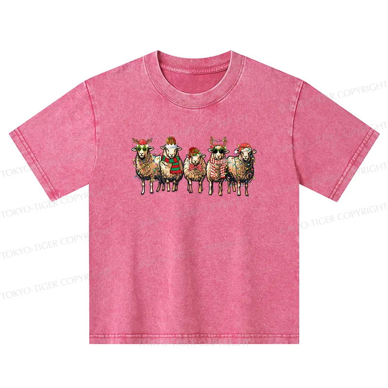 Tokyo-Tiger Christmas Sheep Kids Washed T-Shirt