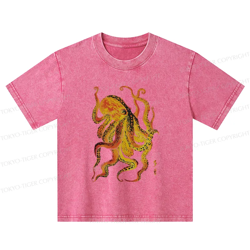 Tokyo-Tiger Deep Sea Gorgeous Octopus Kids Washed T-Shirt