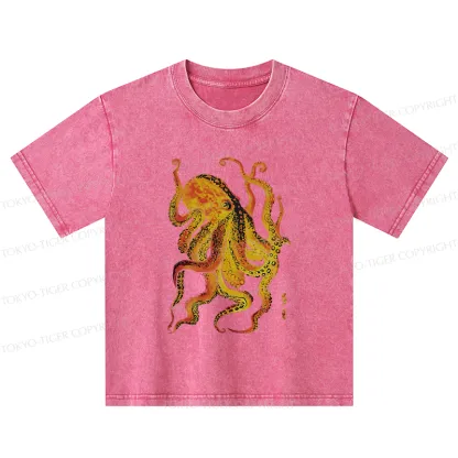 Tokyo-Tiger Deep Sea Gorgeous Octopus Kids Washed T-Shirt