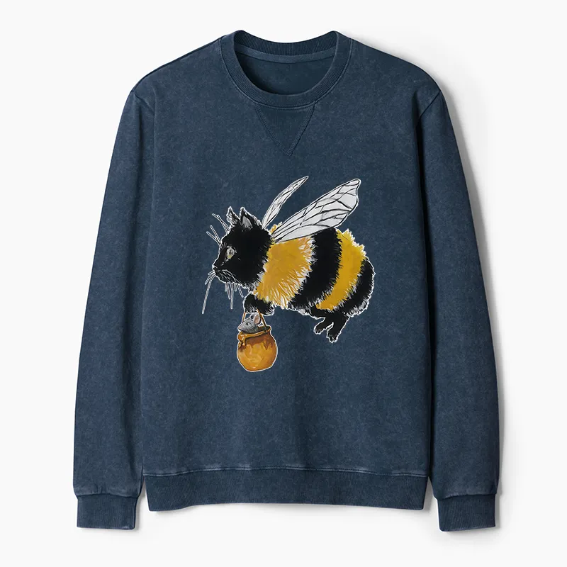 Tokyo-Tiger Catbee Funny Washed Terry Sweatshirt