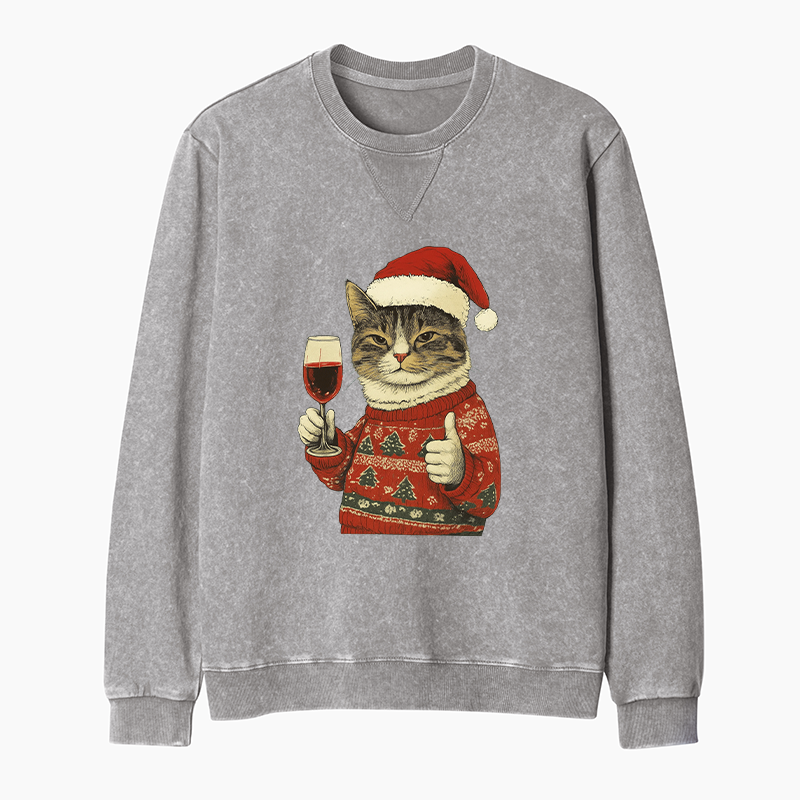 Tokyo-Tiger Christmas Cat Likes Washed Terry Sweatshirt