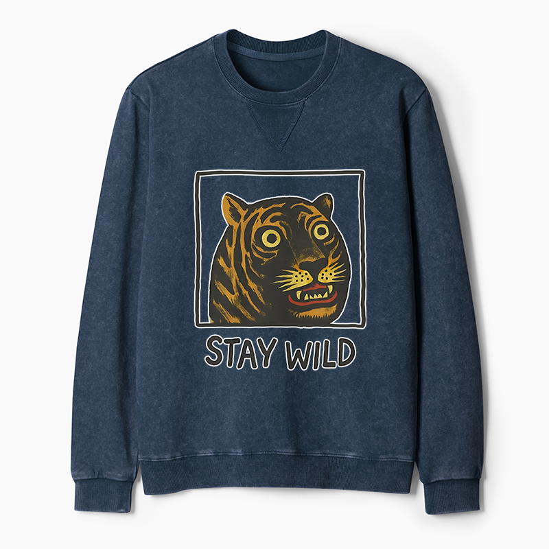 Tokyo-Tiger Silly And Cute Tiger Washed Terry Sweatshirt
