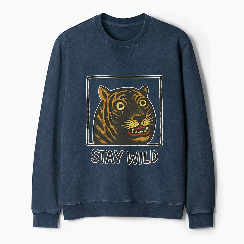 Tokyo-Tiger Silly And Cute Tiger Washed Terry Sweatshirt