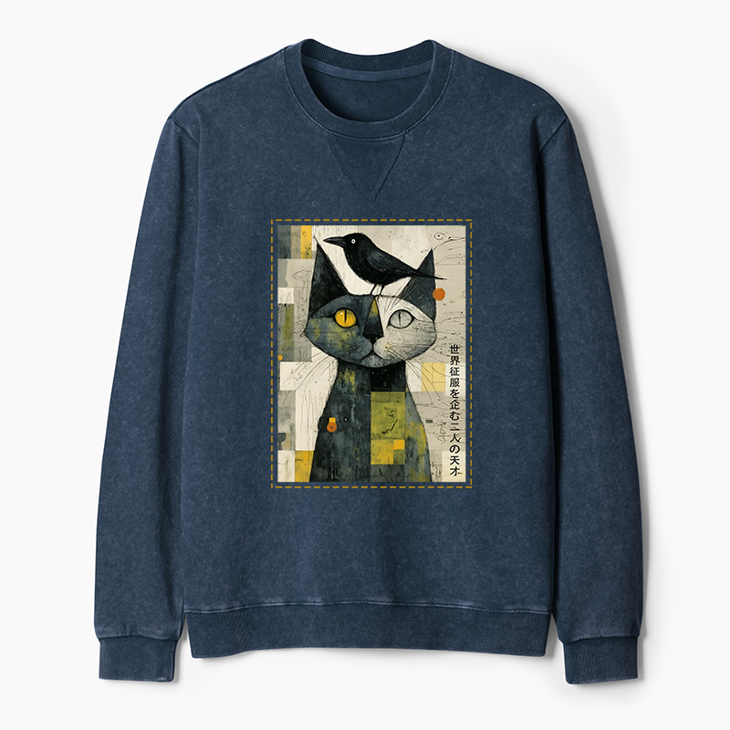 Tokyo-Tiger The Cat And The Crow Are Planning To Rule The World Washed Terry Sweatshirt