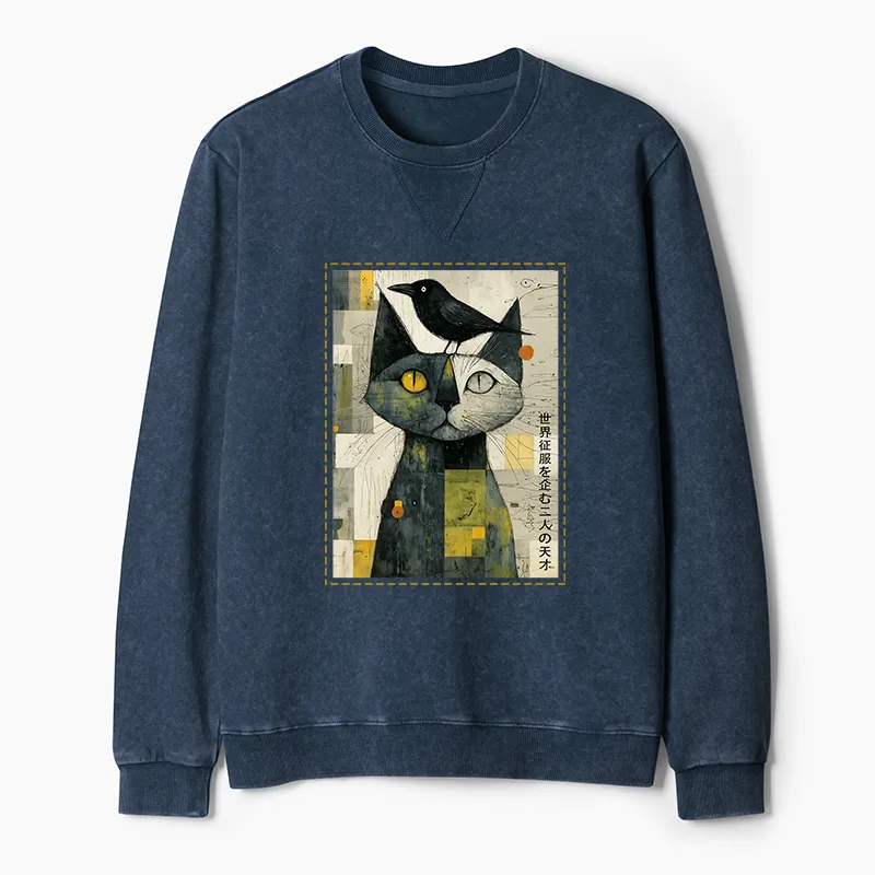 Tokyo-Tiger The Cat And The Crow Are Planning To Rule The World Washed Terry Sweatshirt