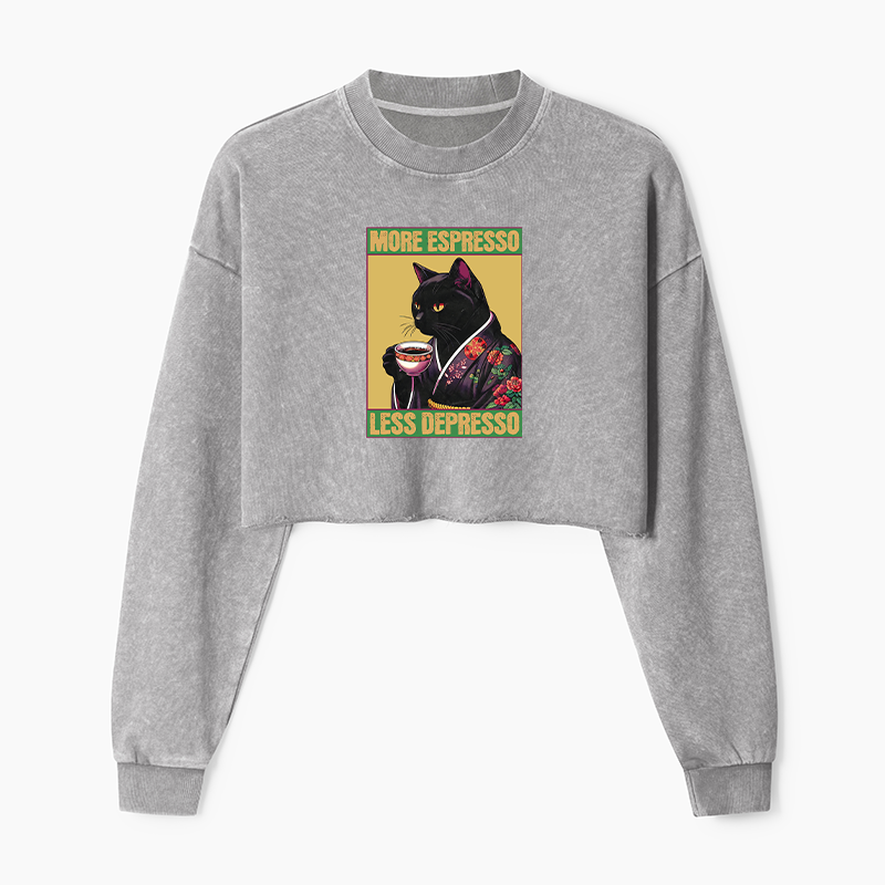 Tokyo-Tiger Up Caffeine Down Depression Washed Crop Sweatshirt