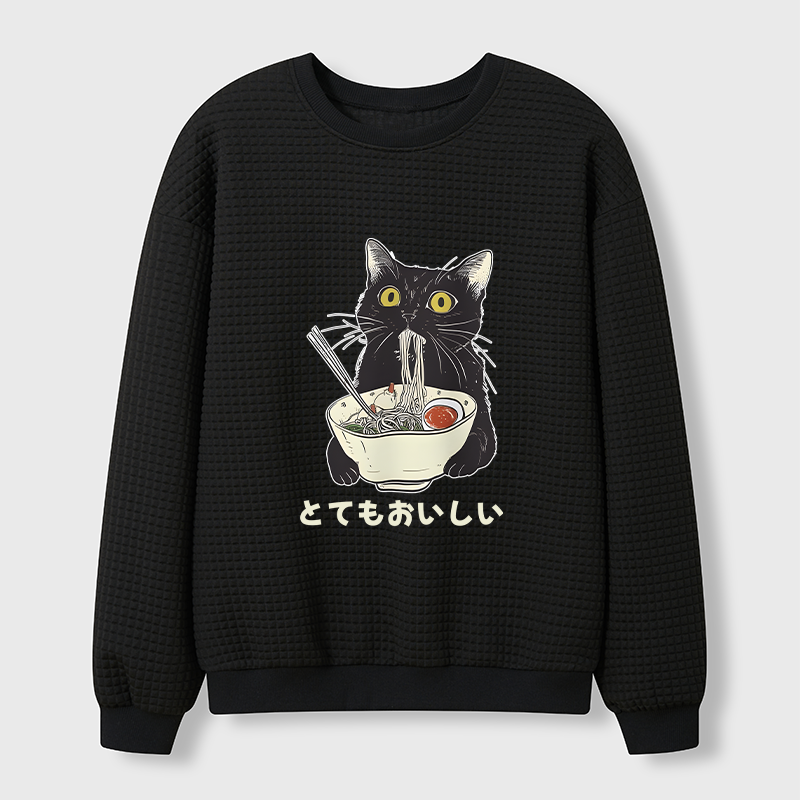 Tokyo-Tiger Cats Eat Ramen Noodles Waffle Sweatshirt