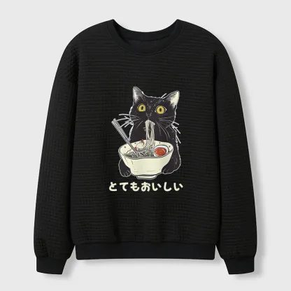 Tokyo-Tiger Cats Eat Ramen Noodles Waffle Sweatshirt