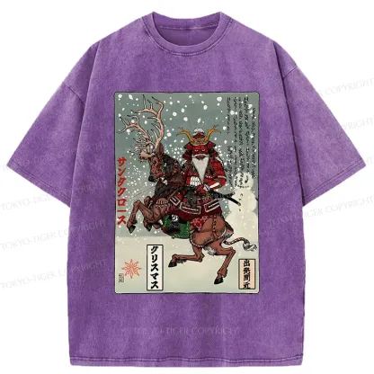 Tokyo-Tiger Ukiyo-e Santa Claus Washed T-Shirt