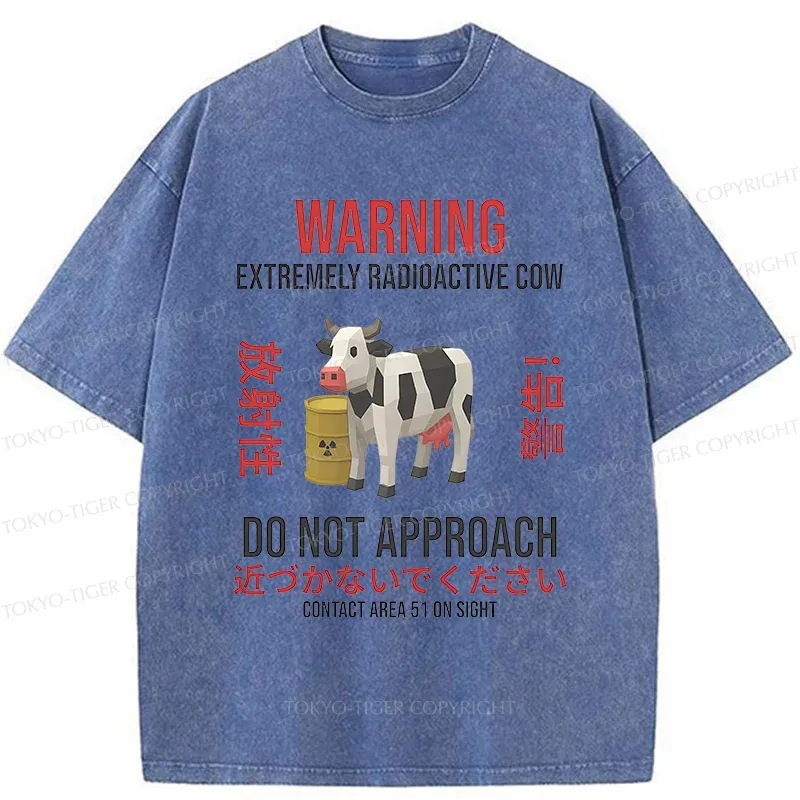 Tokyo-Tiger Radioactive Cow Funny Washed T-Shirt