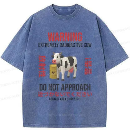 Tokyo-Tiger Radioactive Cow Funny Washed T-Shirt