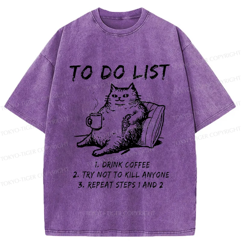 Tokyo-Tiger Cat's To-Do List Washed T-Shirt