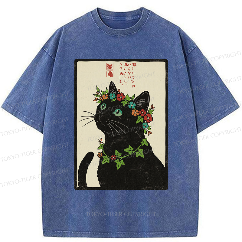 Tokyo-Tiger The Flower-Crowned Cat Washed T-Shirt