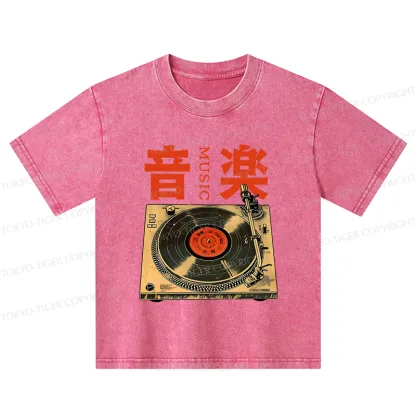 Tokyo-Tiger Retro Music Record Player Kids Washed T-Shirt