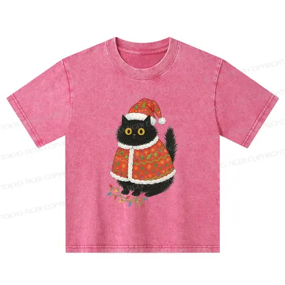Tokyo-Tiger Cat Wearing Santa Hat Kids Washed T-Shirt