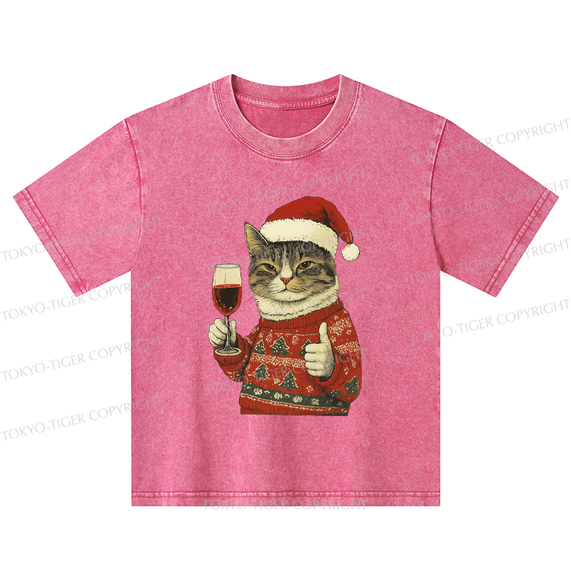 Tokyo-Tiger Christmas Cat Likes Kids Washed T-Shirt