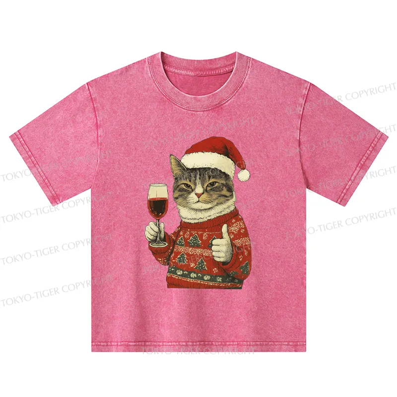 Tokyo-Tiger Christmas Cat Likes Kids Washed T-Shirt