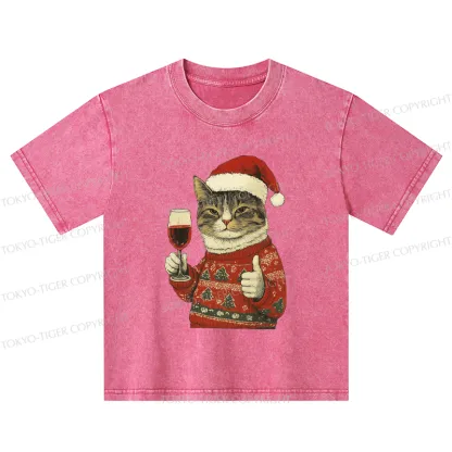 Tokyo-Tiger Christmas Cat Likes Kids Washed T-Shirt