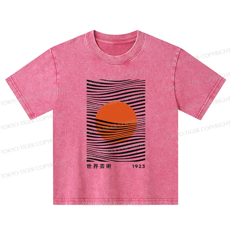 Tokyo-Tiger Minimalist Art Sun Kids Washed T-Shirt