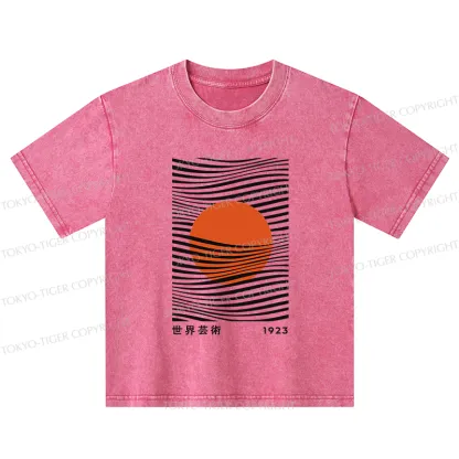 Tokyo-Tiger Minimalist Art Sun Kids Washed T-Shirt