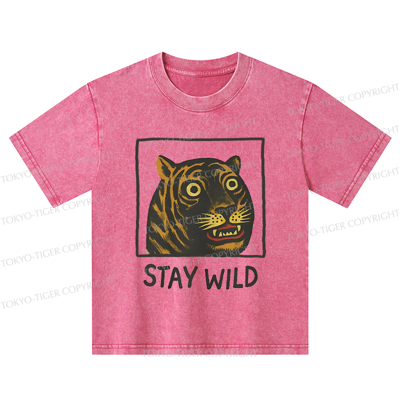 Tokyo-Tiger Silly And Cute Tiger Kids Washed T-Shirt