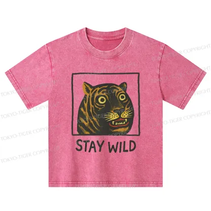 Tokyo-Tiger Silly And Cute Tiger Kids Washed T-Shirt
