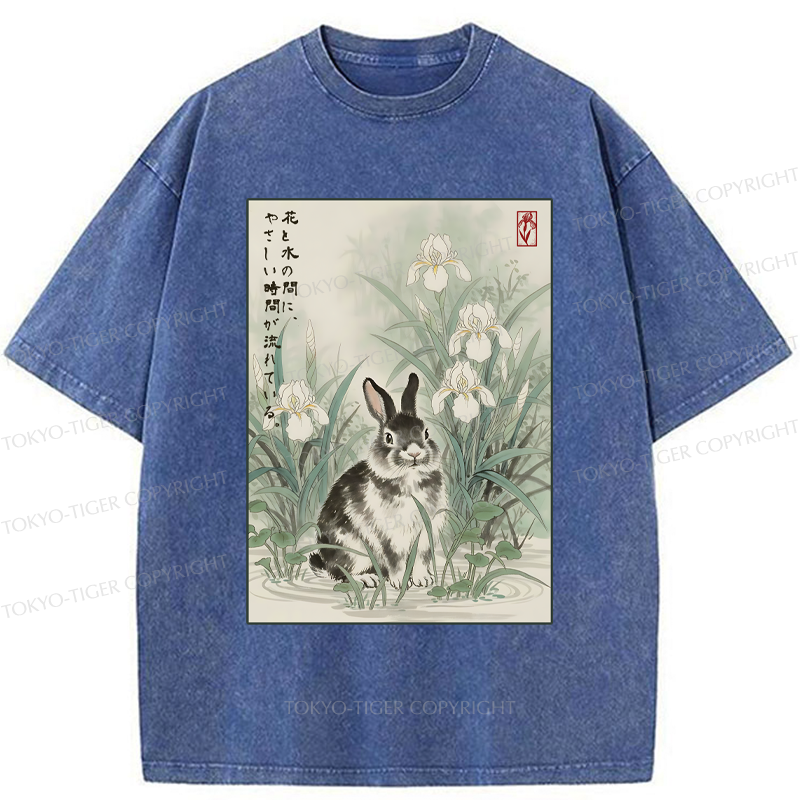 Tokyo-Tiger Little Rabbit Beneath the Blooming Irises Washed T-Shirt
