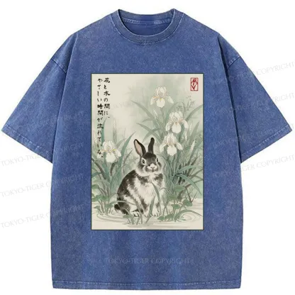Tokyo-Tiger Little Rabbit Beneath the Blooming Irises Washed T-Shirt
