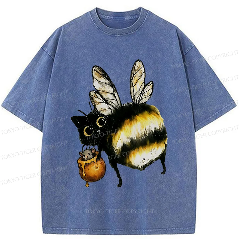 Tokyo-Tiger Cute Catbee Butt Washed T-Shirt