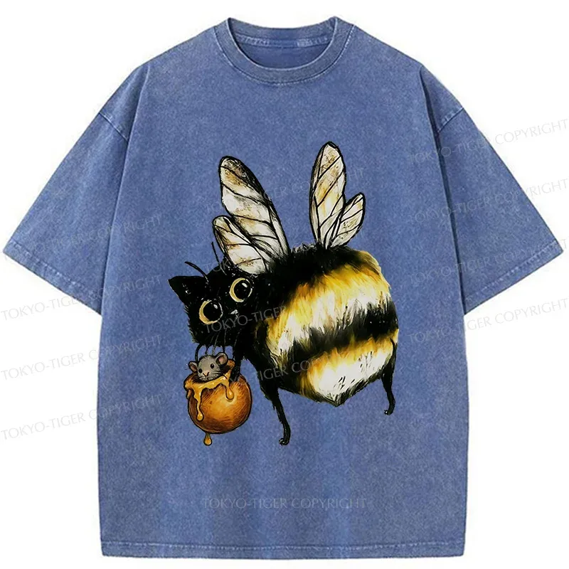 Tokyo-Tiger Cute Catbee Butt Washed T-Shirt