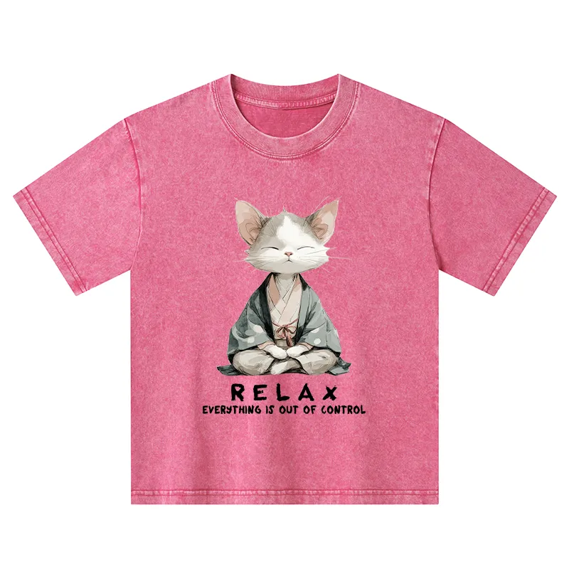 Tokyo-Tiger Zen Cat Relaxation，Everything's Out Of Control Kids Washed T-Shirt