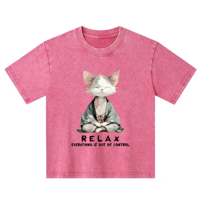 Tokyo-Tiger Zen Cat Relaxation，Everything's Out Of Control Kids Washed T-Shirt