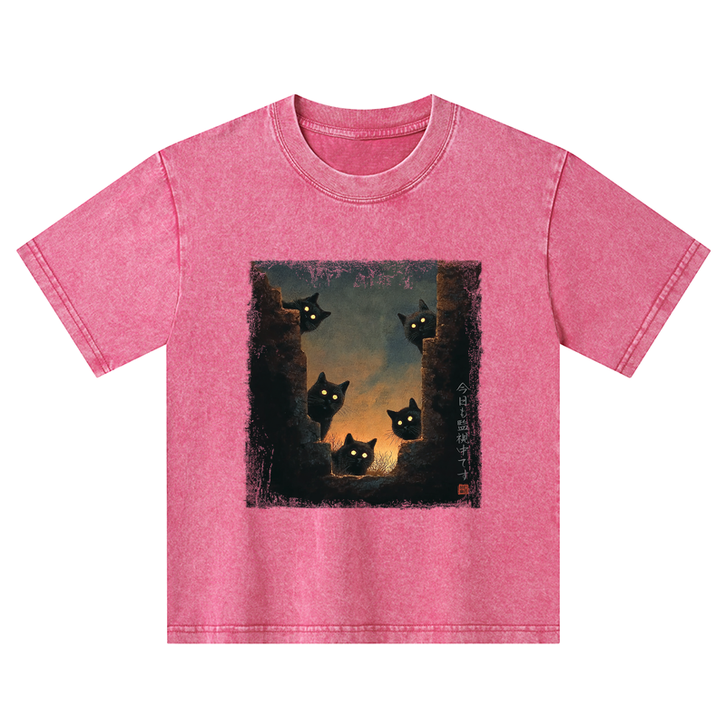 Tokyo-Tiger Five Cats Are Watching You Today Kids Washed T-Shirt