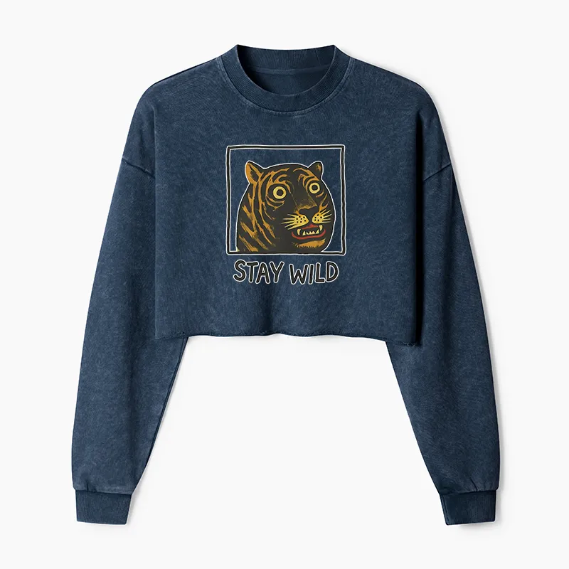 Tokyo-Tiger Silly And Cute Tiger Washed Crop Sweatshirt