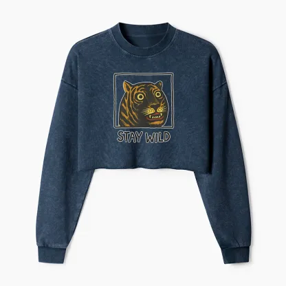 Tokyo-Tiger Silly And Cute Tiger Washed Crop Sweatshirt