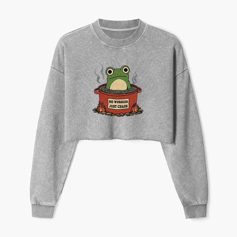 Tokyo-Tiger Frog：No Worries，Just Chaos Washed Crop Sweatshirt