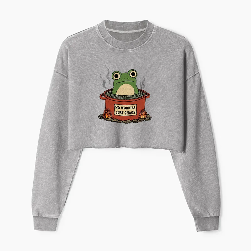 Tokyo-Tiger Frog：No Worries，Just Chaos Washed Crop Sweatshirt