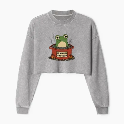 Tokyo-Tiger Frog：No Worries，Just Chaos Washed Crop Sweatshirt