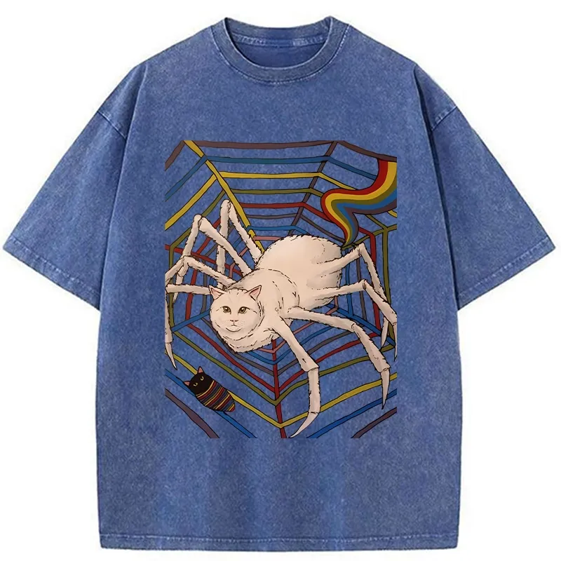Tokyo-Tiger Funny Spider Cat Washed T-Shirt