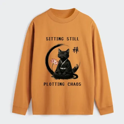 Tokyo-Tiger Sitting Still  Plotting Chaos Calming Zen Cat Funny Classic Long Sleeve T-Shirt