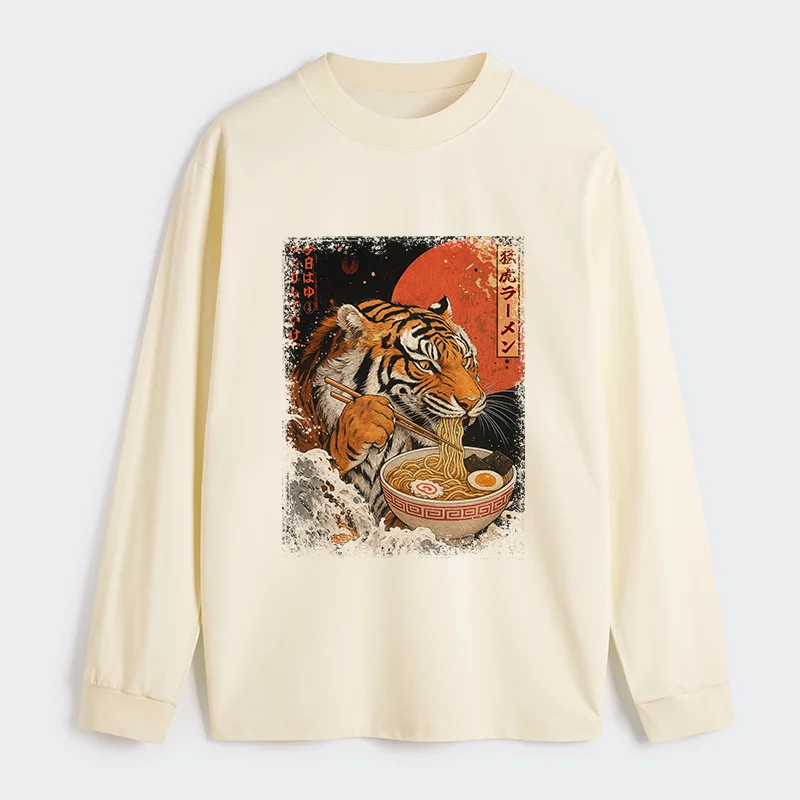 Tokyo-Tiger Ukiyoe Japan Tiger Eating Ramen Classic Long Sleeve T-Shirt