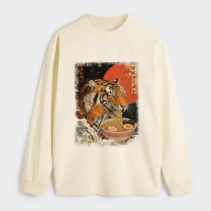 Tokyo-Tiger Ukiyoe Japan Tiger Eating Ramen Classic Long Sleeve T-Shirt