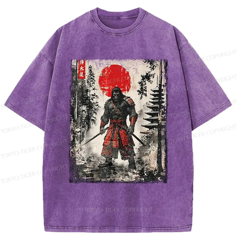 Tokyo-Tiger Bigfoot Japanese Samurai Washed T-Shirt