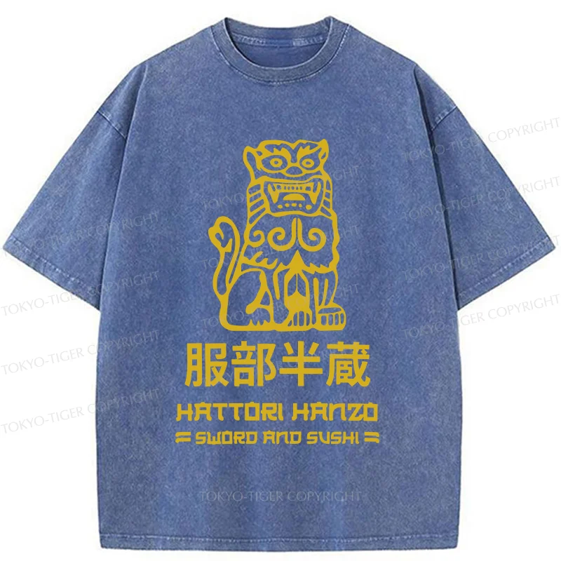 Tokyo-Tiger Hattori Hanzo Sword And Sushi Vintage Washed T-Shirt