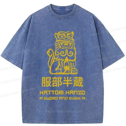 Tokyo-Tiger Hattori Hanzo Sword And Sushi Vintage Washed T-Shirt