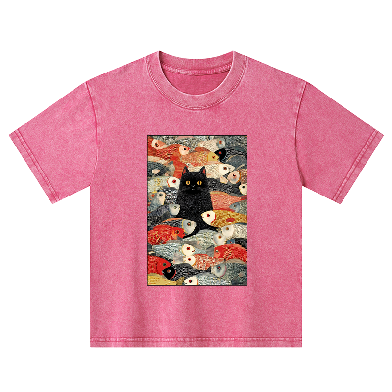 Tokyo-Tiger Cats And Fish Kids Washed T-Shirt