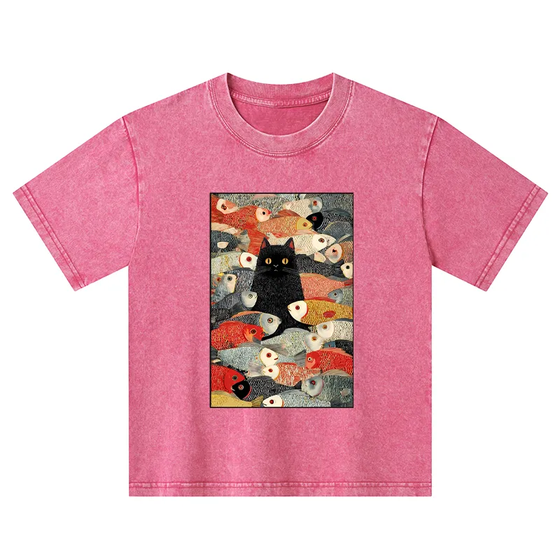 Tokyo-Tiger Cats And Fish Kids Washed T-Shirt
