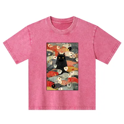 Tokyo-Tiger Cats And Fish Kids Washed T-Shirt