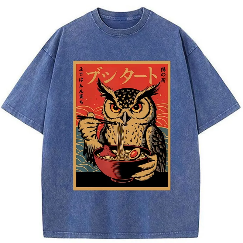 Tokyo-Tiger Ramen Lover Owl Washed T-Shirt
